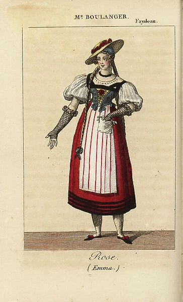 English mezzo-soprano Mme Boulanger or Marie-Julienne Boulanger (1786-1850) as Rose in Emma, ou la Promise careless by Daniel Auber at the Feydeau room, Opera Comique, 1821