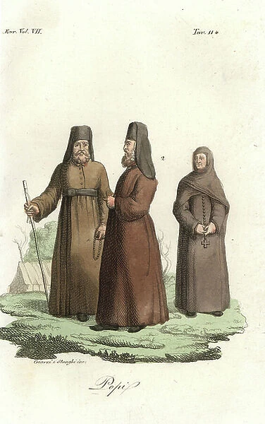 English Orthodox church abbot and monk. Handcoloured copperplate engraving by Giarre and Stanghi from Giulio Ferrario's Costumes Ancient and Modern of the Peoples of the World, 1847