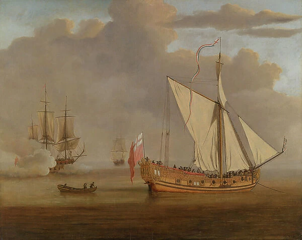 The English Yacht Portsmouth at Anchor, 1675 (oil on panel)