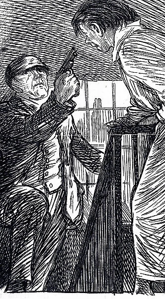 Engraving depicting a burglar being interrupted by the homeowner