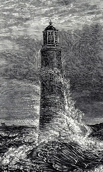 An engraving depicting an Eddystone lighthouse in a storm, built by John Smeaton (1724-1792) a British civil engineer, 19th century