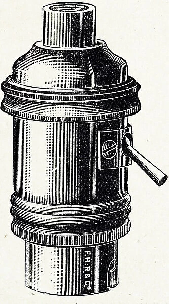 Engraving depicting an electrical lamp holder with an integral switch, 19th century