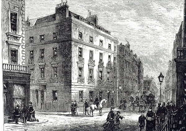 An engraving depicting the exterior of Long's Hotel, Bond Street, London, 19th century