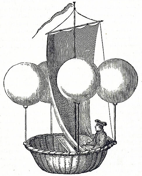 Engraving depicting Francesco Lana de Terzi's flying boat concept