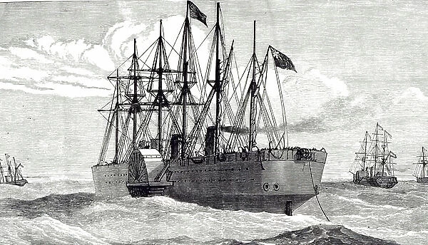 An engraving depicting The Great Eastern laying the Atlantic Telegraph, 19th century