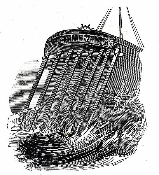 Engraving depicting James Bremner's breakwater ashore at Dundrum Bay