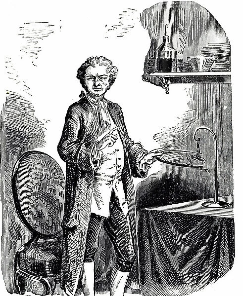 An engraving depicting Luigi Galvani investigating the behaviour of muscles stimulated by electricity. Luigi Galvani (1737-1798) an Italian physician, physicist, biologist and philosopher, 19th century