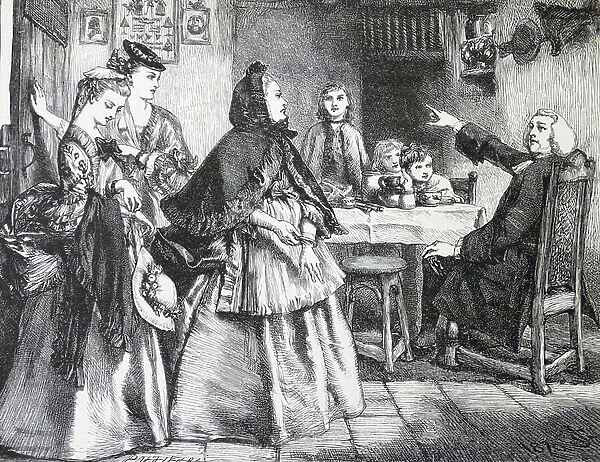 Engraving depicting a middle class family at the kitchen table