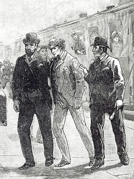 An engraving depicting plain-clothed policemen making an arrest, 19th century