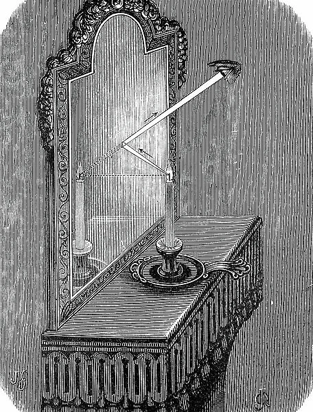 Engraving depicting the reflection of a candle flame in a plane mirror, showing that the angle of incidence equals the angle of reflection. Dated 19th Century ©UIG / Leemage