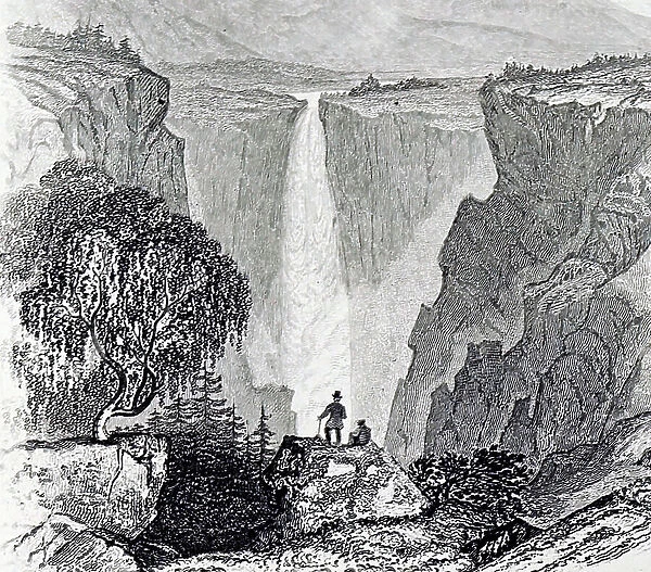 Engraving depicting Rjukan Falls, Norway, 19th century
