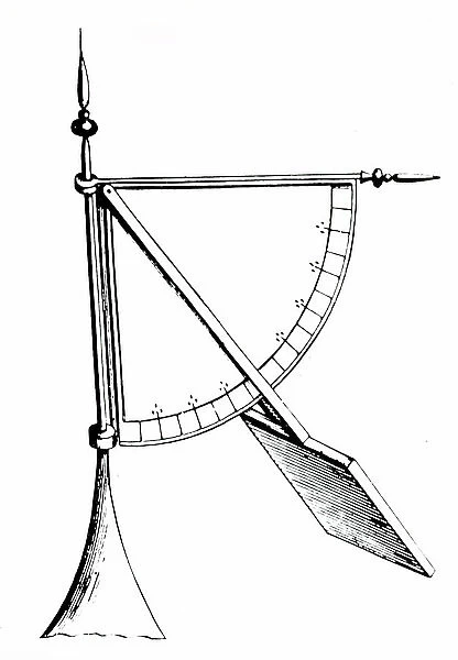 An engraving depicting Robert Hooke's anemometer, a device used for measuring the speed of the wind and is also a standard weather station instrument. Robert Hooke (1634-1703) an English natural philosopher, architect and polymath, 19th century