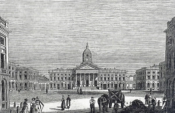 Engraving depicting the Royal Palace of Brussels, the official palace of the King and Queen of the Belgians in the centre of the nation's capital Brussels, 19th century