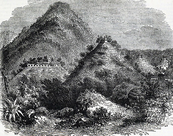 Engraving depicting the ruins of Palenque, a Mayan city in southern Mexico dating from 226 BC. Dated 19th Century ©UIG / Leemage