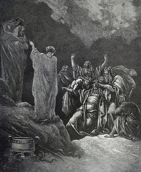 Engraving depicting Saul and the Witch of Endor