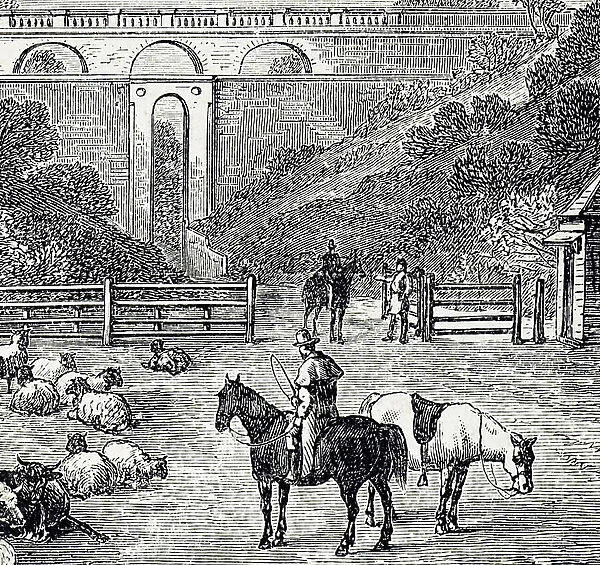 Engraving depicting the start of construction of the London / Holyhead road