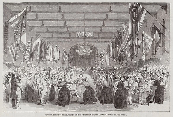 Entertainment to the Patients, at the Middlesex County Lunatic Asylum, Colney Hatch (engraving)