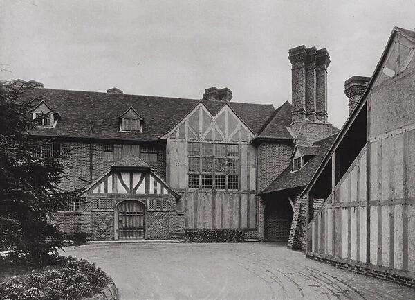 Entrance Forecourt and Exterior Staircase, Great House Court, East Grinstead, Sussex, England (b  /  w photo)
