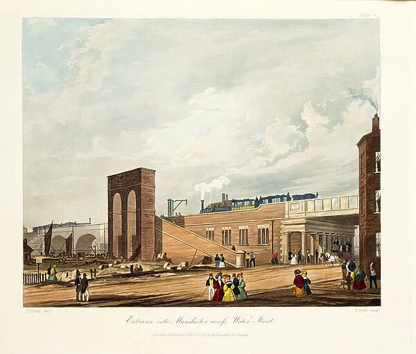Entrance into Manchester Across Water Street, 1831 (hand coloured engraving)