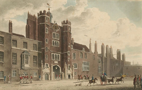 The entrance to St Jamess Palace (coloured engraving)