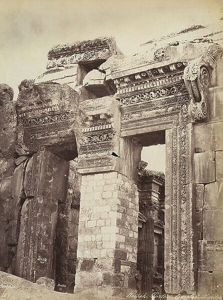 Entrance to the Temple of Jupiter or the Temple of the Sun, in the archeological zone of Heliopolis or Baalbek, ancient Syrian city, now Lebanon