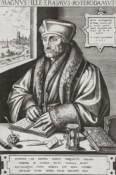 Erasmus. Full name Desiderius Erasmus Roterodamus, 16th century (print)
