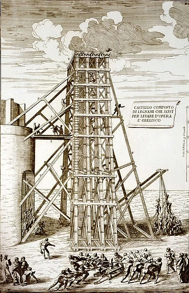 Erecting the Ancient Egyptian Obelisk in St. Peters Square, Rome