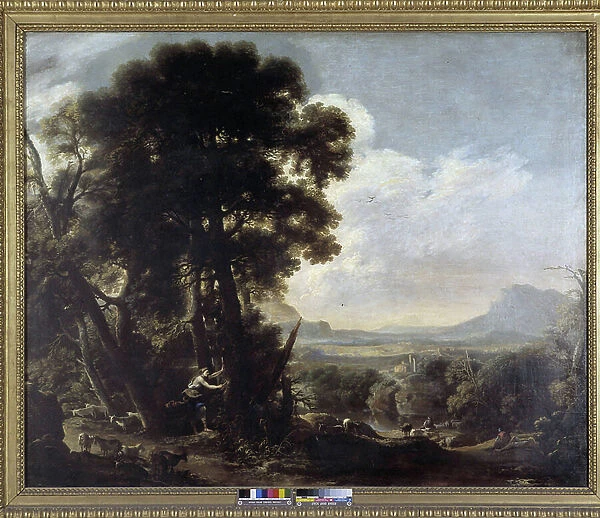 Ermine grave on a tree the name of Tancrede: Illustration of the opera 'Tancredi' or Tancrede by Gioacchino Rossini (1792-1868). Painting by Salvator (Salvatore) Rosa (1615-1673), 17th century. Galleria Estense de Modene