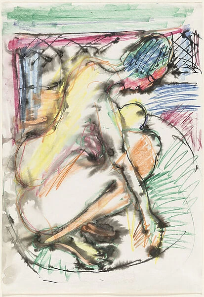 Erna Bathing in a Tub, 1913-14 (pen, ink, wash and crayon on paper)