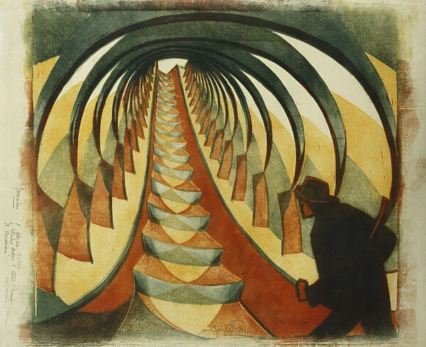 The Escalator, c. 1929 (linocut printed in colours on thin Japan)