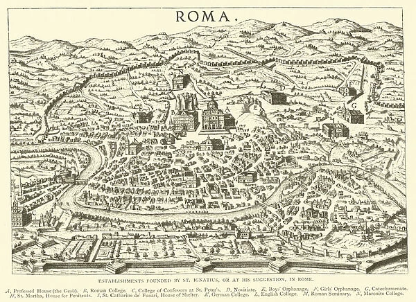 Establishments founded by St Ignatius, or at his suggestion, in Rome (engraving)