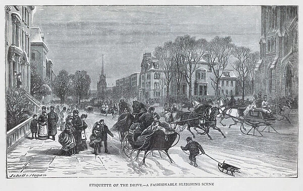 Etiquette of the drive, A fashionable sleighing scene (engraving)