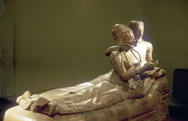 Etruscan Art: Sarcophagus with reclining couple, Cerveteri, Italy, 6th century BC (painted terracotta)