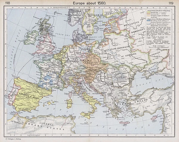 Europe about 1560 (colour litho)