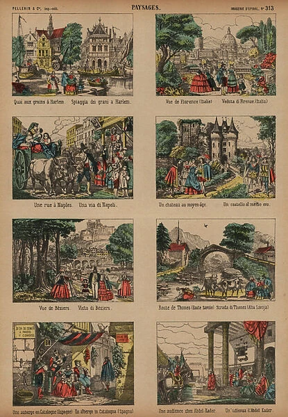 European scenes (coloured engraving)