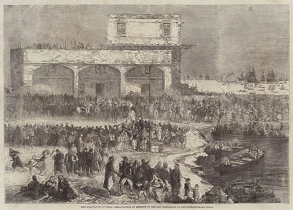 The Evacuation of Syria, Embarkation at Beyrout of the Last Battalions of the Expeditionary Force (engraving)