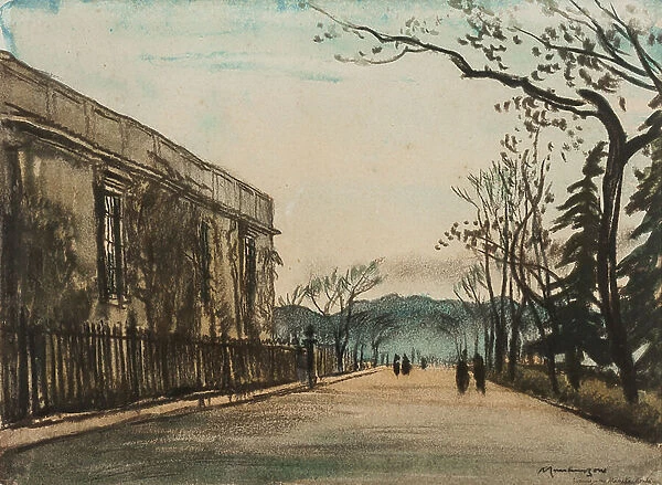 Evening on the Alameda, Ronda, 1925 (charcoal & w / c on paper)
