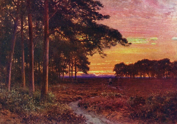 Evening on the Moors, Hindhead (colour litho)