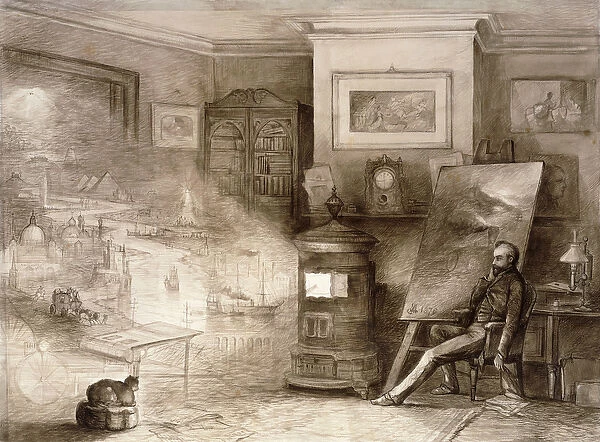 Evening Musings, The Tide of Time, 1876 (pen and brush and sepia wash and pencil on paper