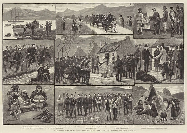 On Eviction Duty in Ireland, Sketches in Galway with the Military and Police Forces (engraving)