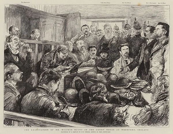 The Examination of Mr Wilfrid Blunt in the Court House at Woodford, Ireland (engraving)