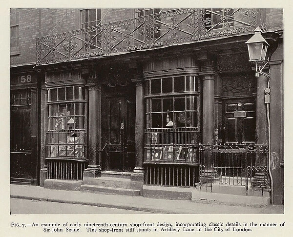 An example of early nineteenth-century shop-front design, incorporating classic details in the manner of Sir John Soane (b / w photo)