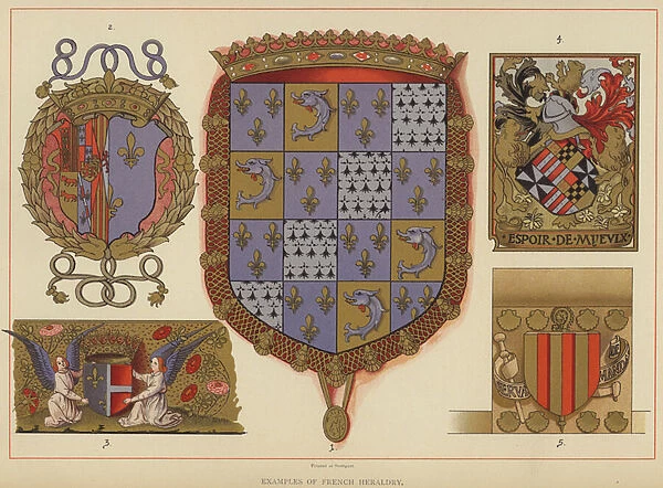 Examples of French Heraldry (colour litho)