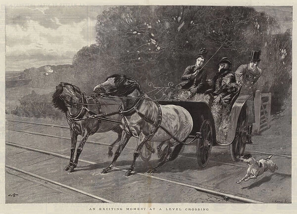 An Exciting Moment at a Level Crossing (engraving)