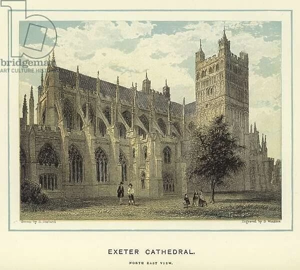 Exeter Cathedral, north east view (colour litho)