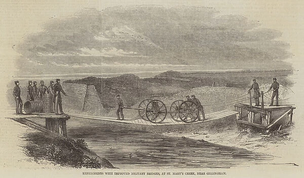 Experiments with Improved Military Bridges, at St Marys Creek, near Gillingham (engraving)
