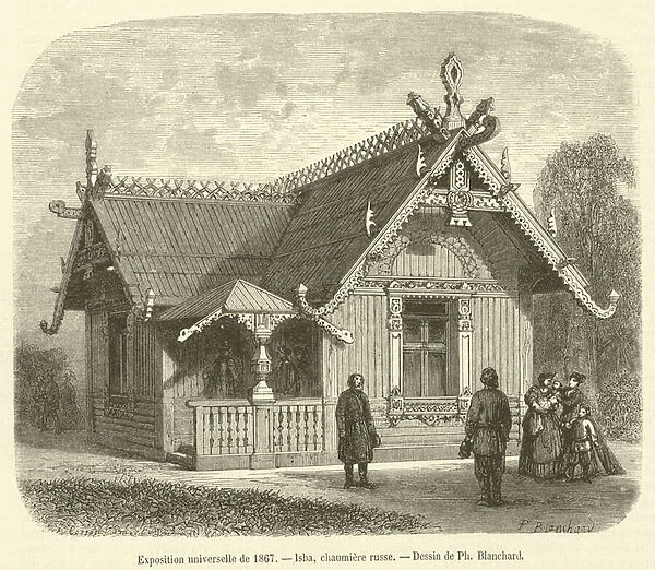 Exposition universelle de 1867, Isba, chaumiere russe (engraving)