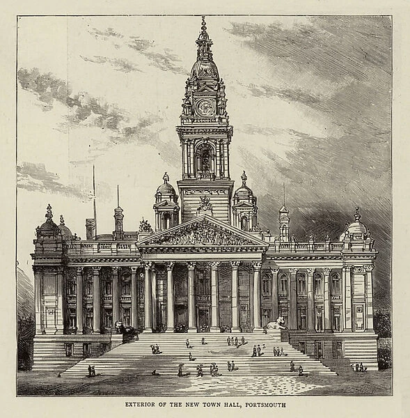 Exterior of the New Town Hall, Portsmouth (engraving)