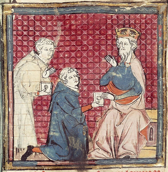 F. 117r Messengers telling Charlemagne of the victory over the Saracens