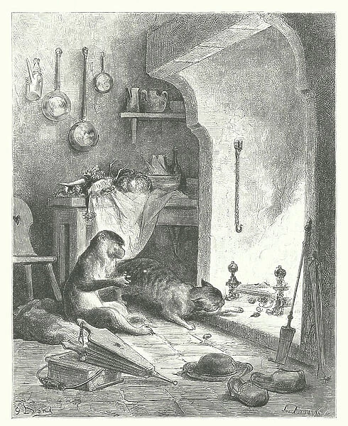 The Fables of La Fontaine: The Monkey and the Cat (engraving)